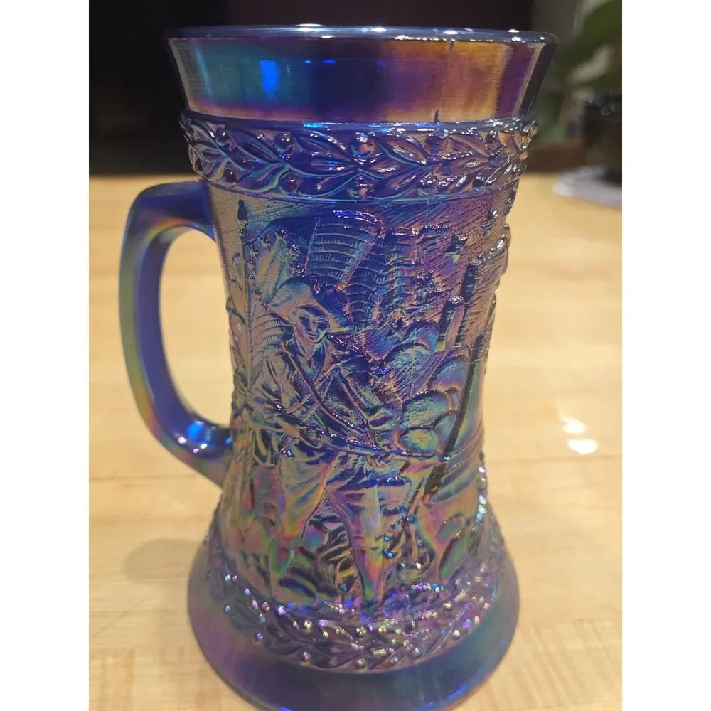Vintage Fenton Blue Carnival Glass 1776 American Bicentennial Mug Stein
